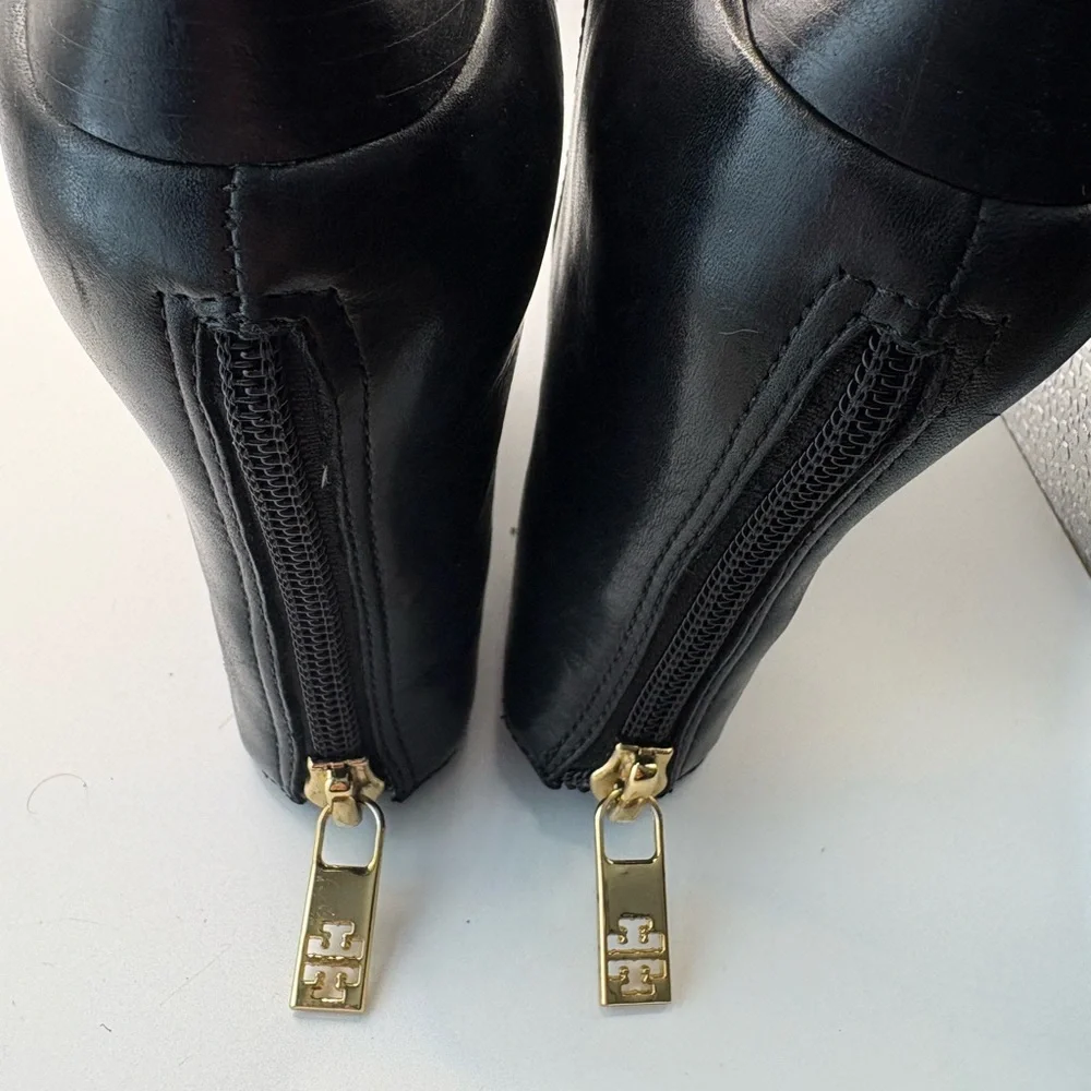 Tory Burch Pacey Black and Gold Ankle Booties - Picture 9 of 11